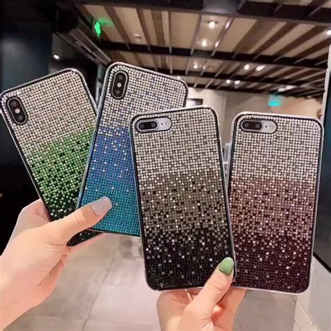 Luxury Gradient Color Glitter Bling Crystal Rhinestone Diamond Phone Case Cover For Iphone Xs