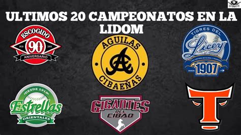 ULTIMOS 20 CAMPEONATOS EN LA LIDOM MAÑANA EMPIEZA LA LIDOM EL