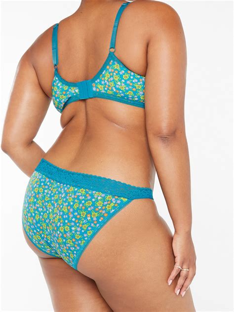 Cotton Essentials Lace Trim Bikini In Blue Green Multi Savage X Fenty