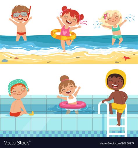 Kids playing in water characters isolate Vector Image