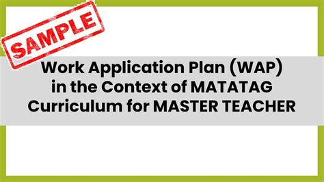 Wap Work Application Plan In The Context Of Matatag Curriculum For