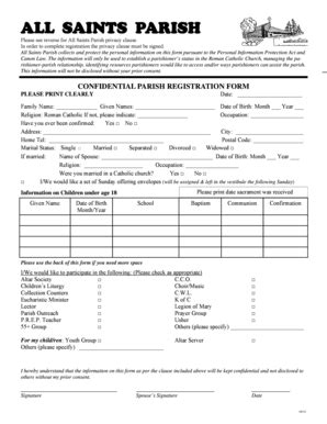 Fillable Online Parish Registration Form All Saints Parish Fax