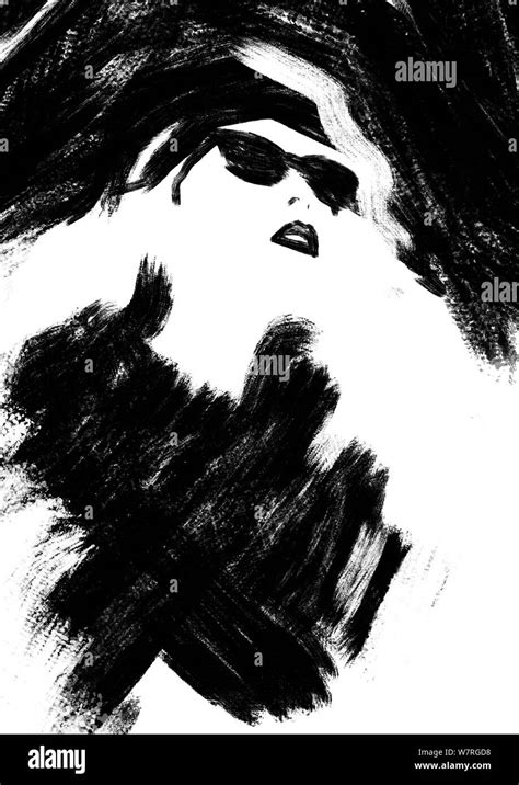 fashion illustration black and white. Fashion sketch. Abstract painting ...