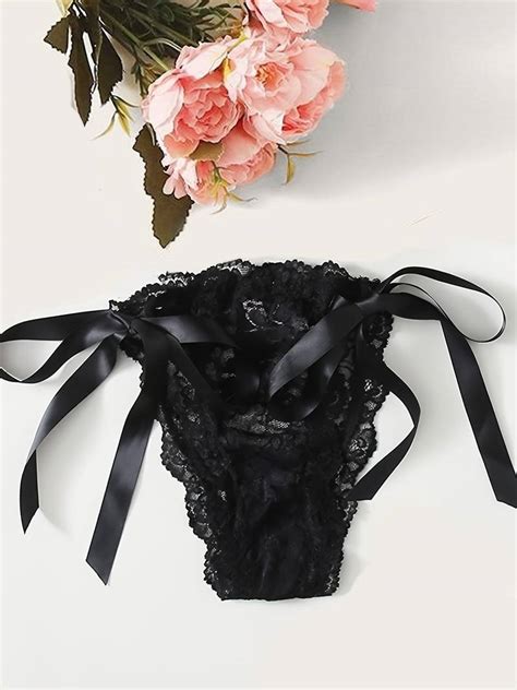 Plus Size Contrast Lace Side Knot Semi Sheer Sexy Lingerie Panties