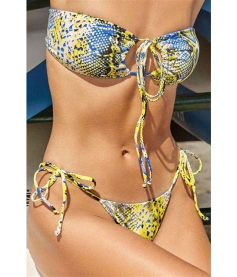 Bikini Amarillo Bandeau Tanga Con Tiras Snake Vacanze Italiane