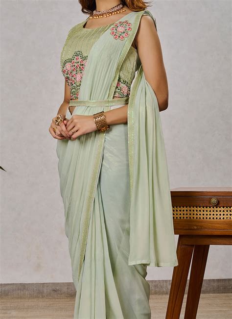 Green Faux Georgette Shimmer Sarees SASCTBLISS1063