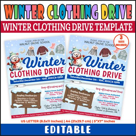 DIY Winter Clothing Drive Flyer Customizable School Holiday Winter