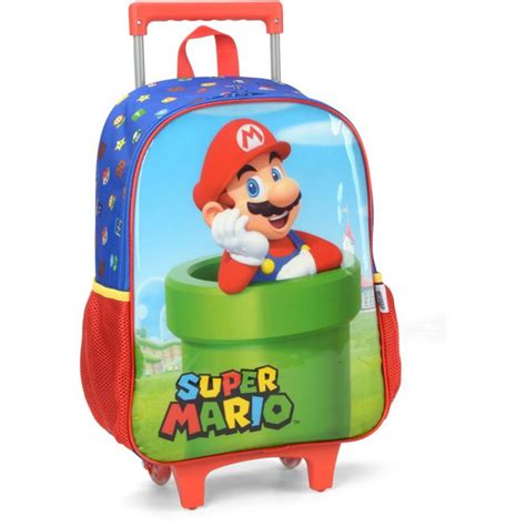 Mochila Infantil Rodinha Super Mario Bros G Azul Luxcel