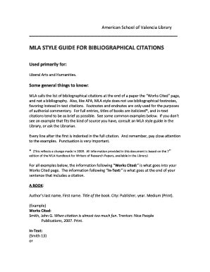 Fillable Online Mla Style Guide For Bibliographical Citations Fax Email