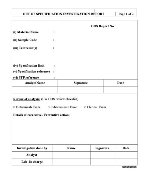 oos investigation report template  business