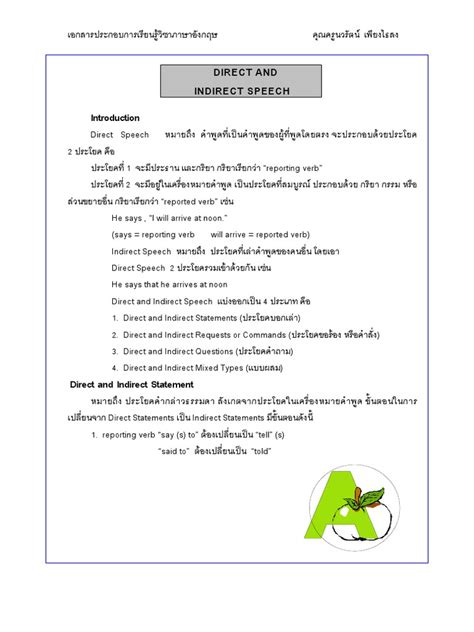 Grammar - Unit8 - Direct and Indirect Speech PDF | PDF | Verb ...