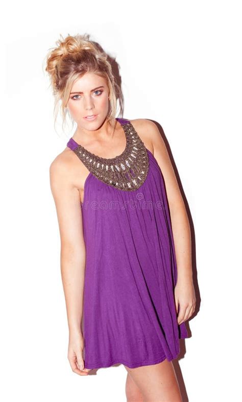 Attractive Blonde In Purple Dress Stock Photo Image Of Sensuality