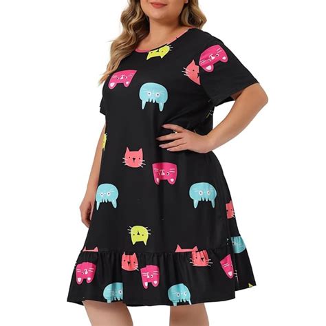 Wtxue Nightshirts Gowns Lingerie Plus Size Womens Nightdress Short Sleeve Comfy Cat