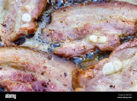 Bacon On Frying Pan Stock Photo Alamy