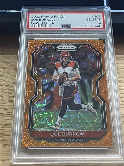 Joe Burrow Panini Prizm Orange Lazer Prizm Psa Rookie Card