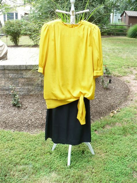 Vintage 1985 Liz Claiborne 2 Pc Yellow Black Polka Gem