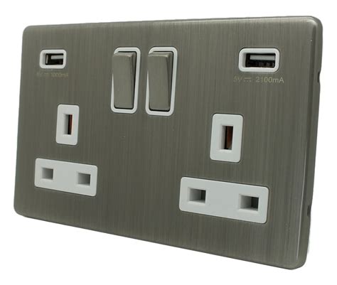 Screwless Brushed Chrome Satin Steel Plug Sockets Light Switches