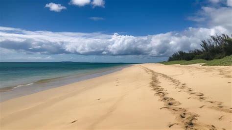 Premium Ai Image Bright Blue Skies And Soft Sandy Beaches Footprint