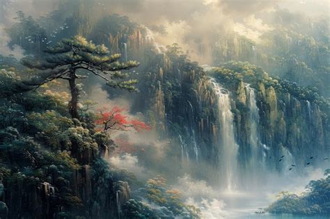 Premium Photo Majestic Chinese Landscape Painting Depicting