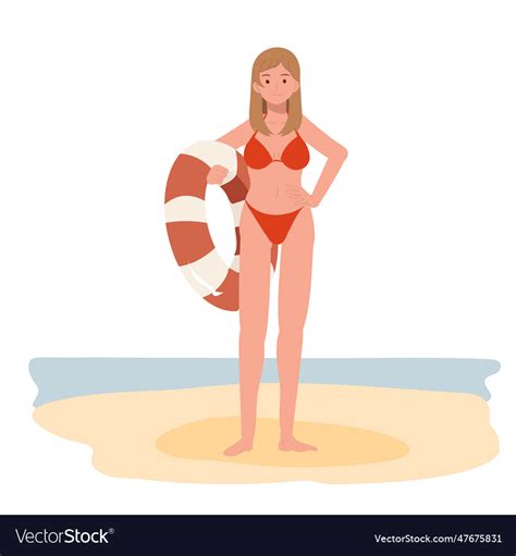Summer Beach Vacation Theme Girl In Bikini Vector Image