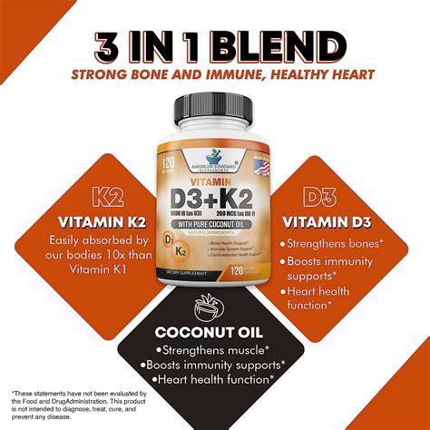 Vitamin D3 K2 Mk 7 5000iu 200mcg W Organic Coconut Oil Immune