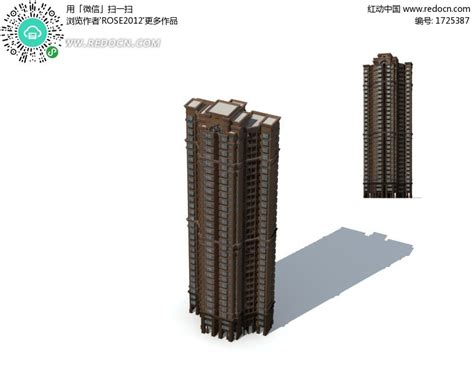 现代深色多边型高层住宅楼3d模型图3dmax素材免费下载红动中国