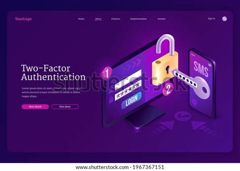 Twofactor Authentication Isometric Landing Page Password Stock Vector