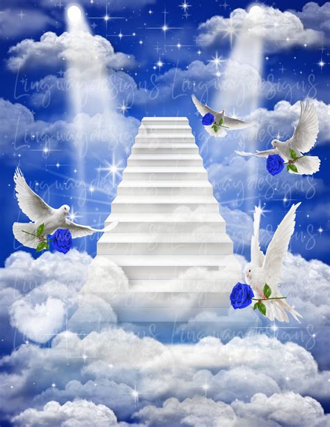 Blue Sky Clouds Heavens Stairway Blue Roses Doves Memorial Background