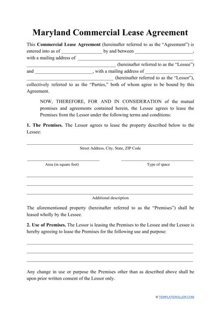 Maryland Commercial Lease Agreement Template Fill Out Sign Online