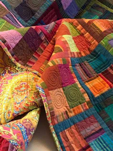 King Size Quilt With Pillow Shams Kaffe Fassett Shot Cottons And