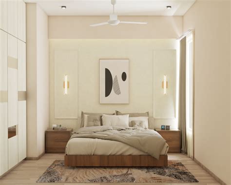 Compact Brown And White Master Bedroom Design With Wardrobe | Livspace