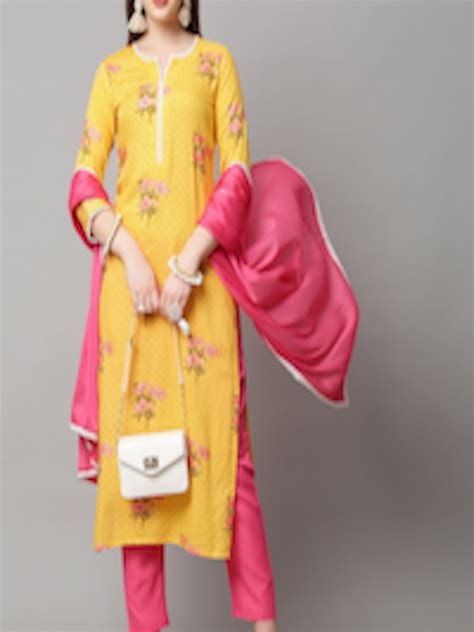 Buy Kalini Women Yellow Floral Printed Kurta With Trousers And Dupatta Kurta Sets For Women