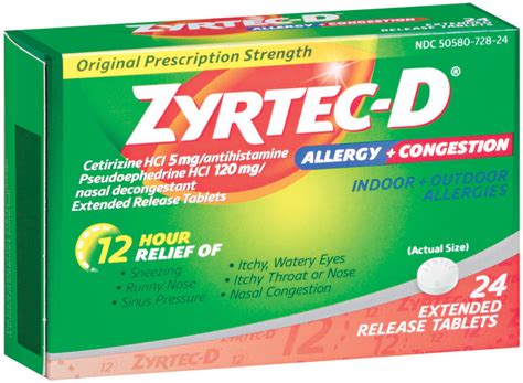 Zyrtec D 12 Hour Allergy Congestion Extended Release Tablets 24 Tab