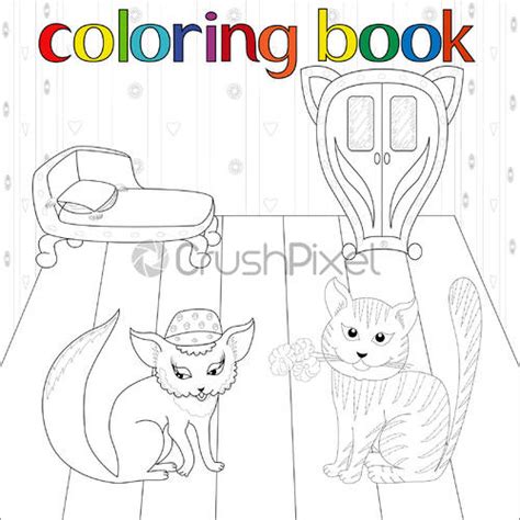 Cat And Pussy In Room For Coloring Book Stock Vector Crushpixel