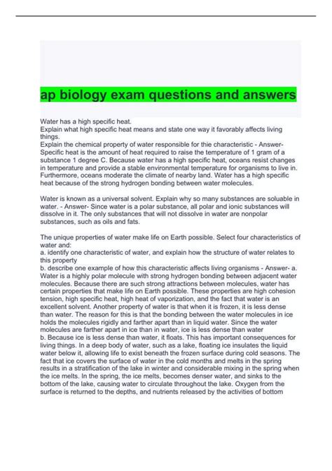 ap biology exam questions and answers 2024 - AP Biology - Stuvia US