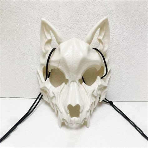 Anime Tiger Wolf Half Face Mask & Tengu Horn Mask, Halloween Costume White Skeleton Full Face ...