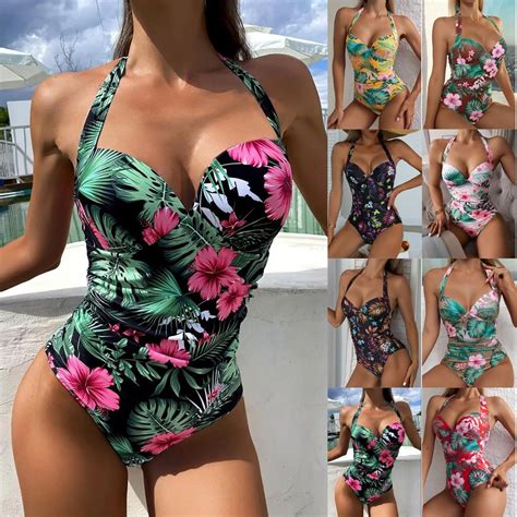 One Piece Fashion Sexig Print Bikini Beach Baddräkt Med bröstdyna utan