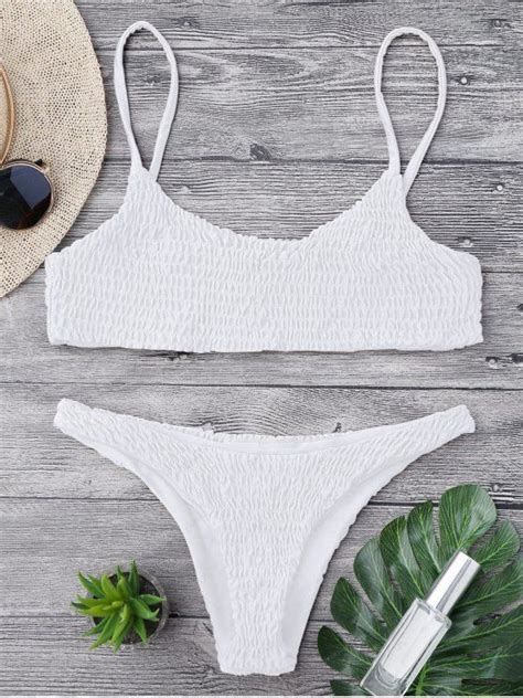 Smocked Bikini Top And Bottoms White Bikinis S Zaful