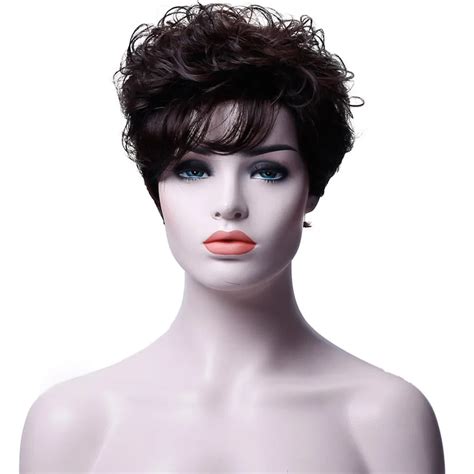 Jinkaili Wig Hot Pixie One Side Part Short Messy Kinky Curly Synthetic Hair With Bangs Capless