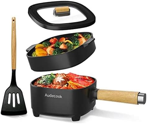 Audecook Hot Pot Electric L Cermic Glaze Non Stick Frying Pan Inch Portable Travel Cooker