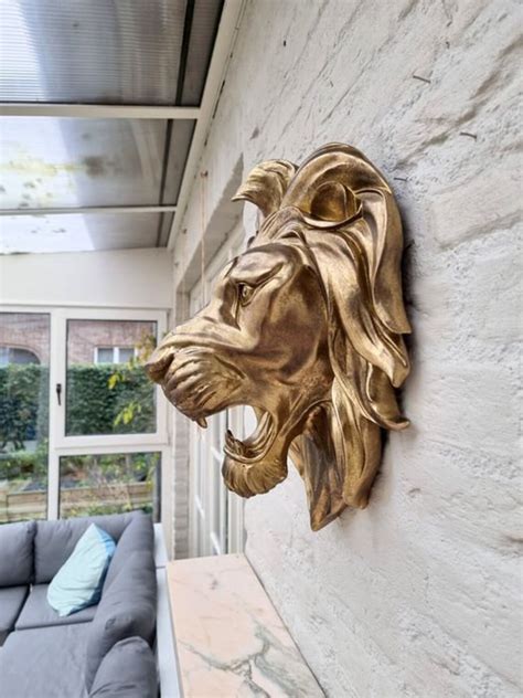 Large Lion Head Wall Mounted Golden Lion Head Etsy