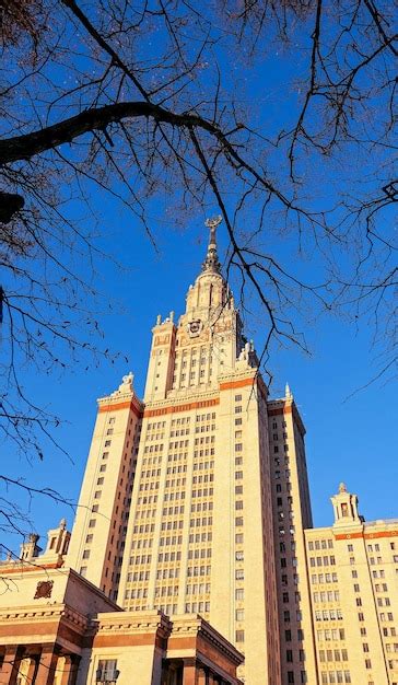 Premium Photo Sunny Main Building Of Moscow University Through Naked