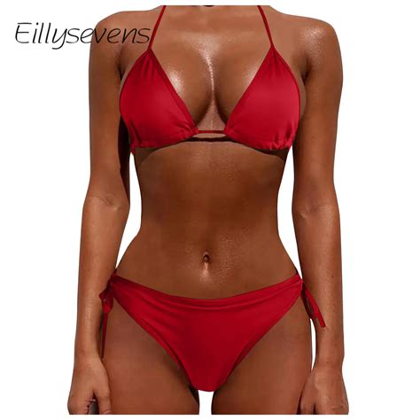 Three Points Bikini Sets Women S Sexy Swimsuit Lace Up Erotic Lingerie