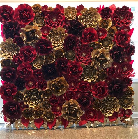 Red And Gold Paper Flowers Wedding Backdrop