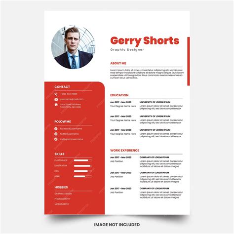 Premium Psd Simple Red Resume Design Editable Template