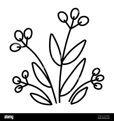 Vector black and white autumn berry bush icon. Fall plant outline ...