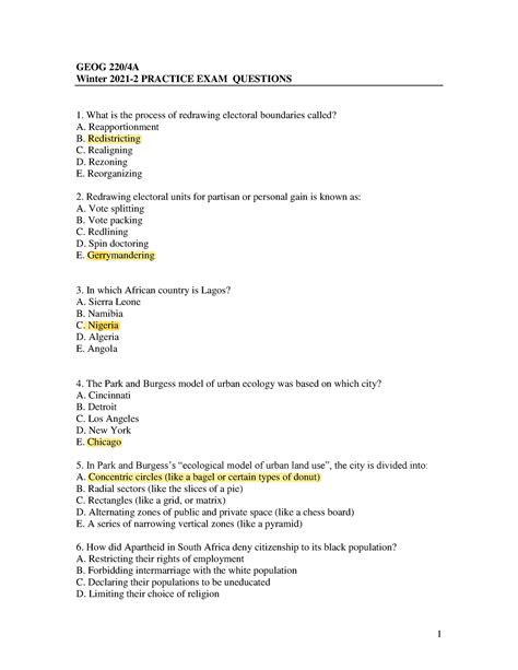 GEOG 220 Practice EXAM QS April 2022 GEOG 220 4A Winter 2021 2