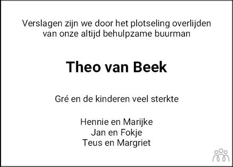 Theo Johan Van Beek 28 12 2020 Overlijdensbericht En Condoleances