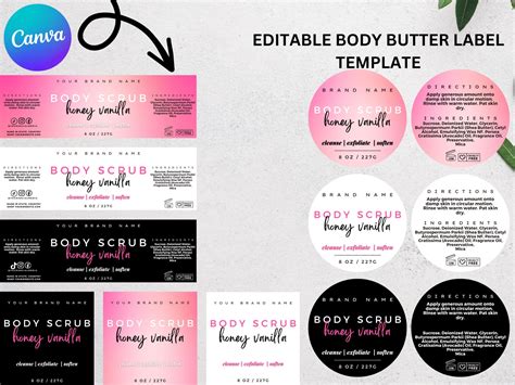 Body Scrub Editable Label Template Printable Sugar Scrub Product Label Canva Body Scrub Wrap