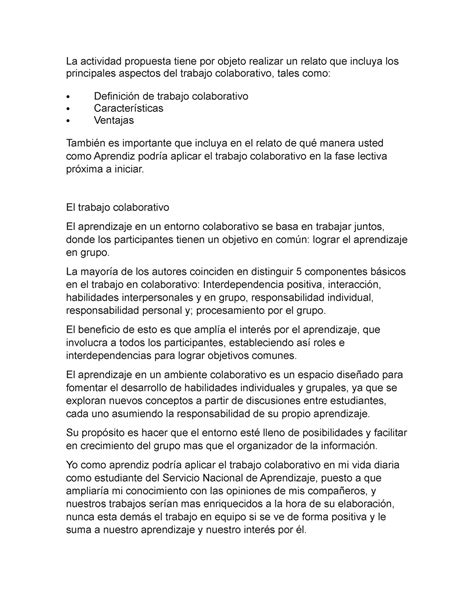 El-trabajo-colaborativo - La actividad propuesta tiene por objeto